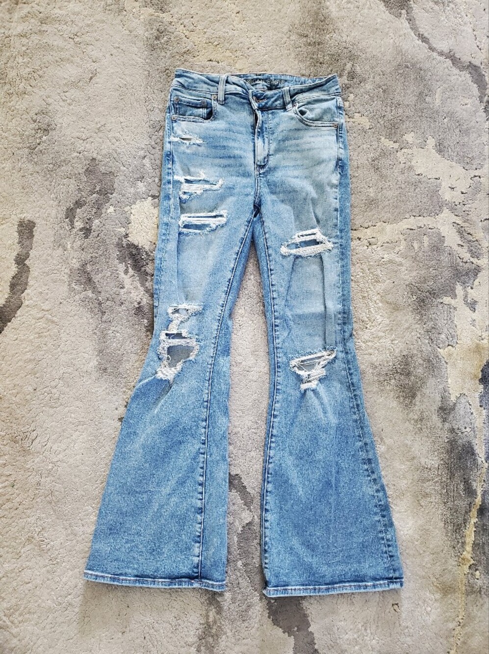 American Eagle Outfitters Distressed Super Hi-Rise Flare Jeans